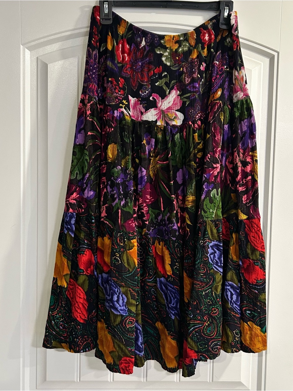 Floral Tiered Maxi Skirt - Black Multi